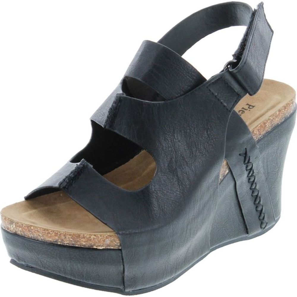 Pierre Dumas Black Open-Toe Wedge Sandals